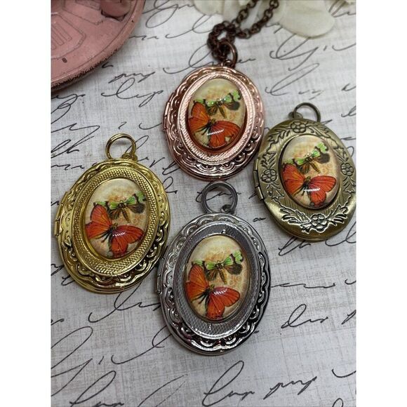 Bronze Easter Dragonfly Butterfly Mother’s Day Locket Necklace Pendant Wedding - Picture 12 of 15